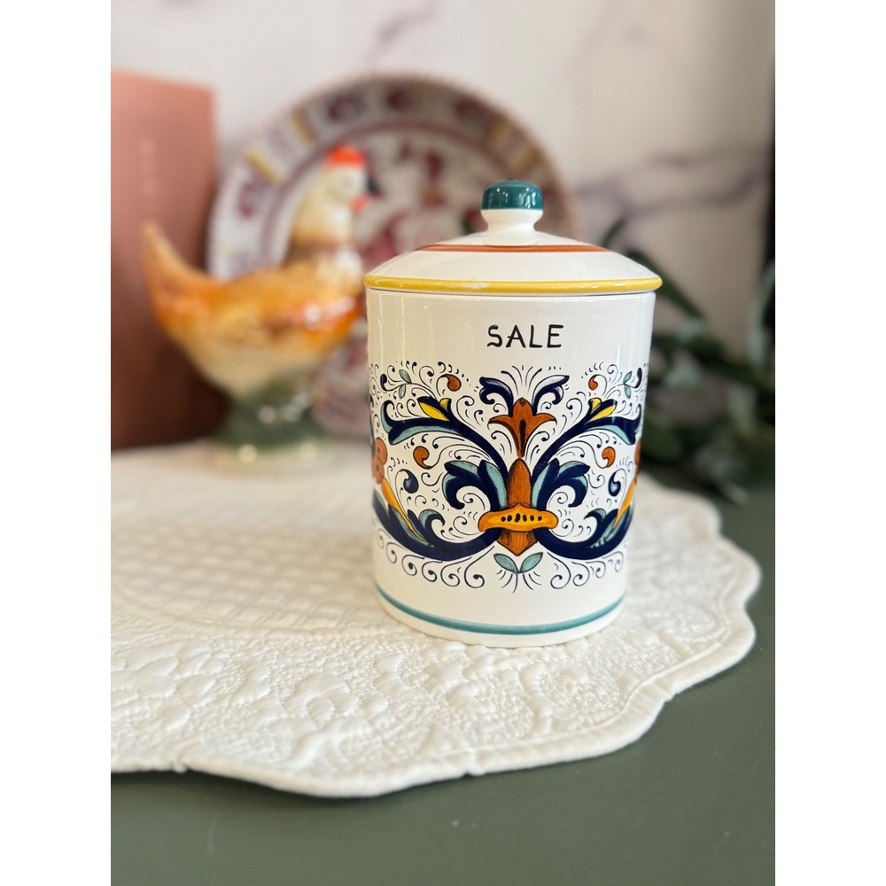 Nova Deruta Italy Ceramic Salt Canister Sale Jar Lidded Hand Painted 6 Inch